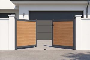 ATHOS 3m H.140cm teak composite wood swing gate with aluminum frame + BUNKER B500 motor 6