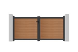 ATHOS 3m H.140cm teak composite wood swing gate with aluminum frame + BUNKER B500 motor 15
