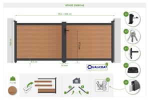 ATHOS draaipoort van 3,5 m hoog en 140 cm van teakhoutcomposiet met aluminium frame + ATHOS voetgangerspoort van 1 m hoog en 140 cm van composietmateriaal 5