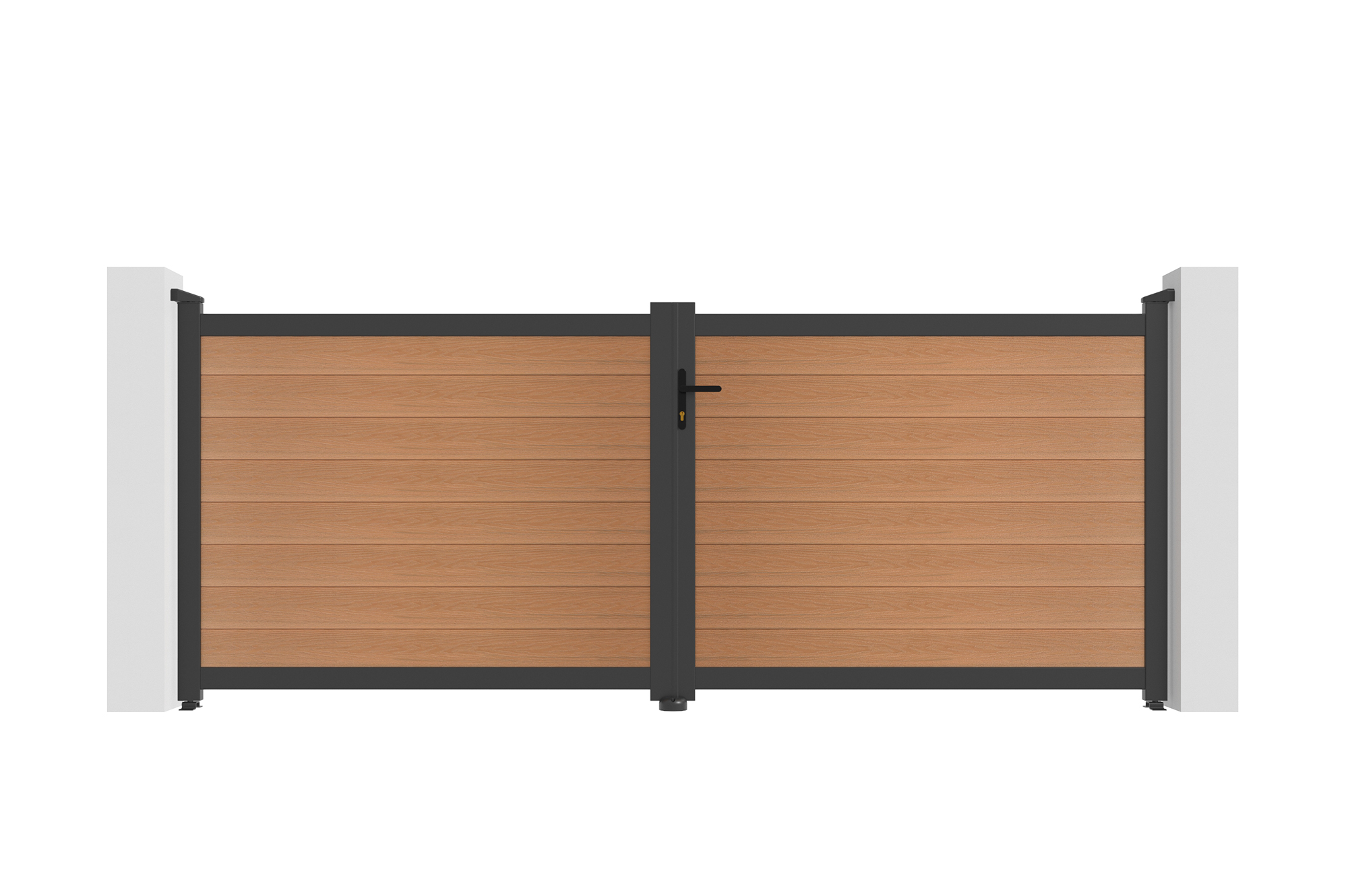 Cancello a battente ATHOS in legno massello composito, altezza 3,5 m (140 cm), colore teak, con telaio in alluminio. 2