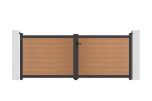 ATHOS draaipoort van 3,5 m hoog en 140 cm van teakhoutcomposiet met aluminium frame + ATHOS voetgangerspoort van 1 m hoog en 140 cm van composietmateriaal 2