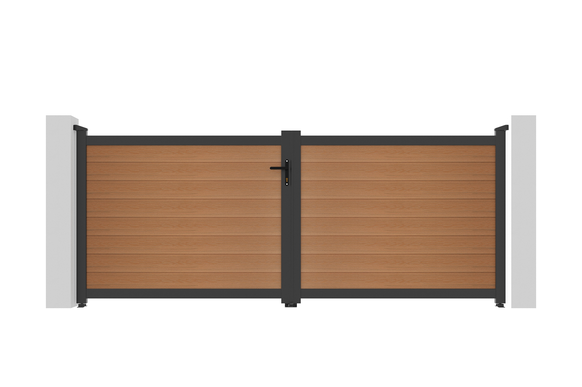 Cancello a battente ATHOS in legno massello composito, altezza 3,5 m (140 cm), colore teak, con telaio in alluminio. 15