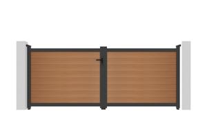 ATHOS draaipoort van 3,5 m hoog en 140 cm van teakhoutcomposiet met aluminium frame + ATHOS voetgangerspoort van 1 m hoog en 140 cm van composietmateriaal 15