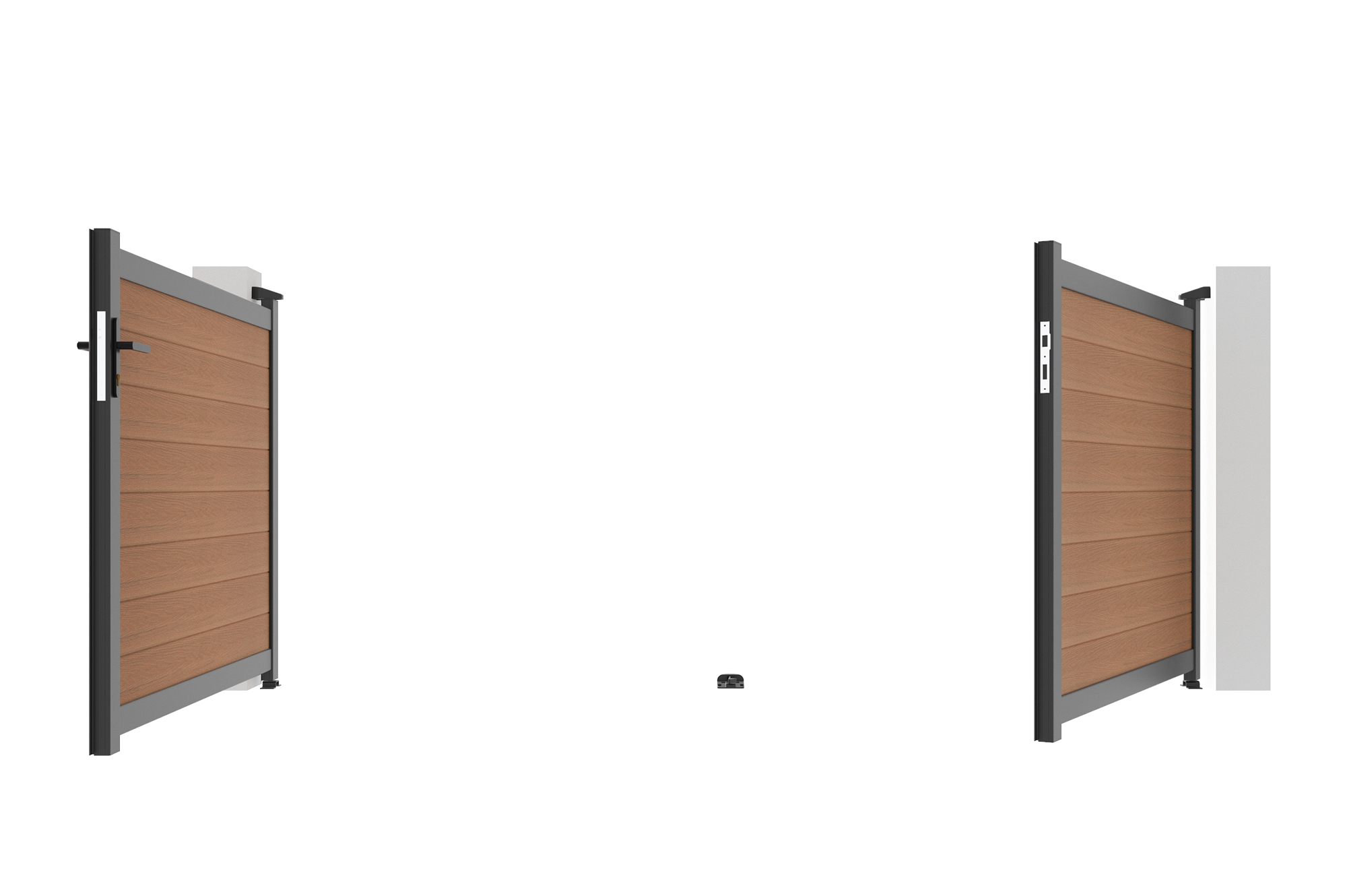 Cancello a battente ATHOS in legno massello composito, altezza 3,5 m (140 cm), colore teak, con telaio in alluminio. 17
