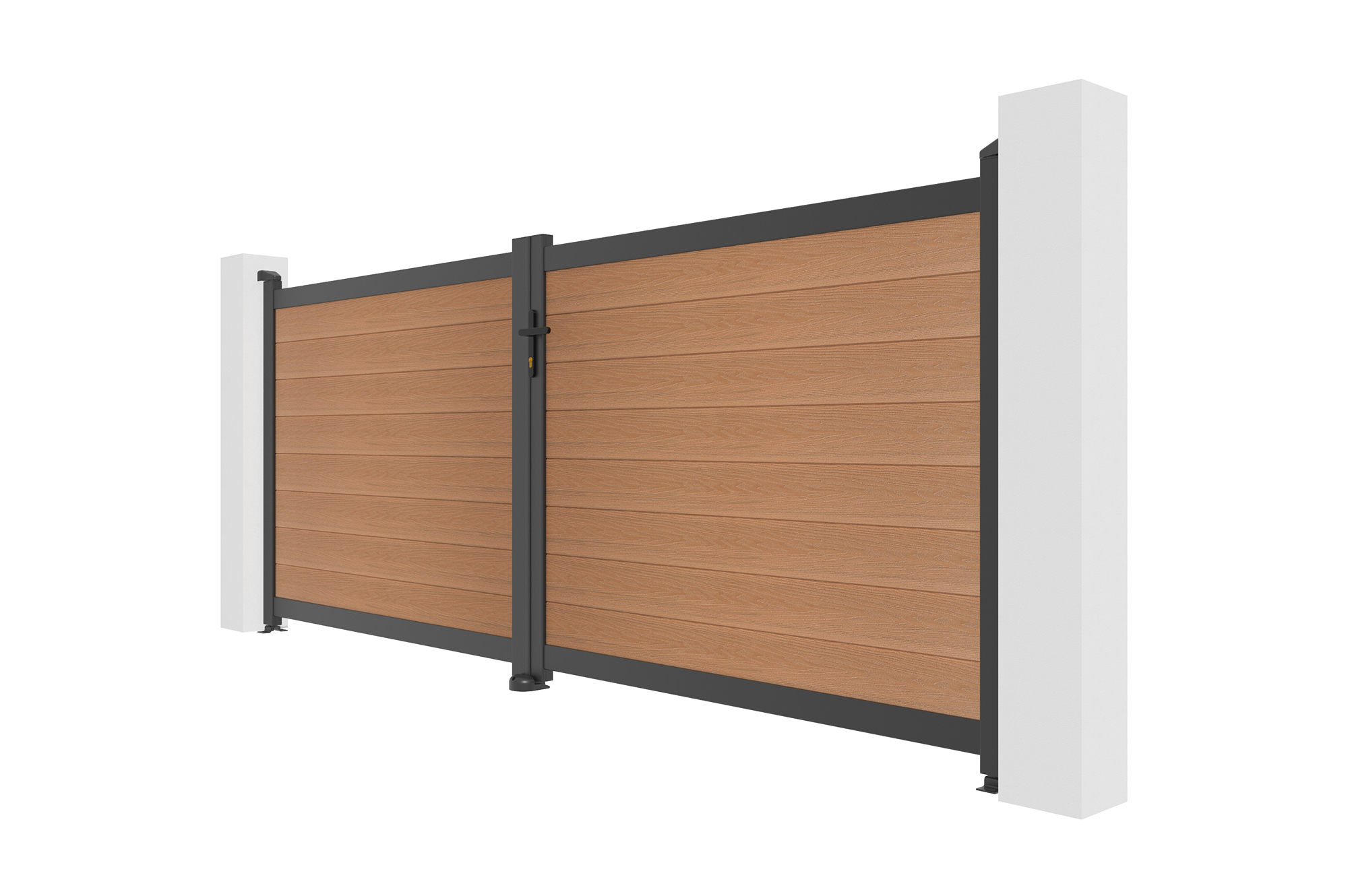 Cancello a battente ATHOS in legno massello composito, altezza 3,5 m (140 cm), colore teak, con telaio in alluminio. 4