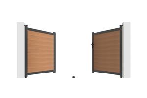 Portail bois composite battant 3m ATHOS H.160cm teck avec cadre aluminium + motorisation BUNKER B500 17