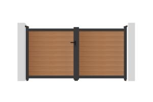 Portail bois composite battant 3m ATHOS H.160cm teck avec cadre aluminium + motorisation BUNKER B500 15