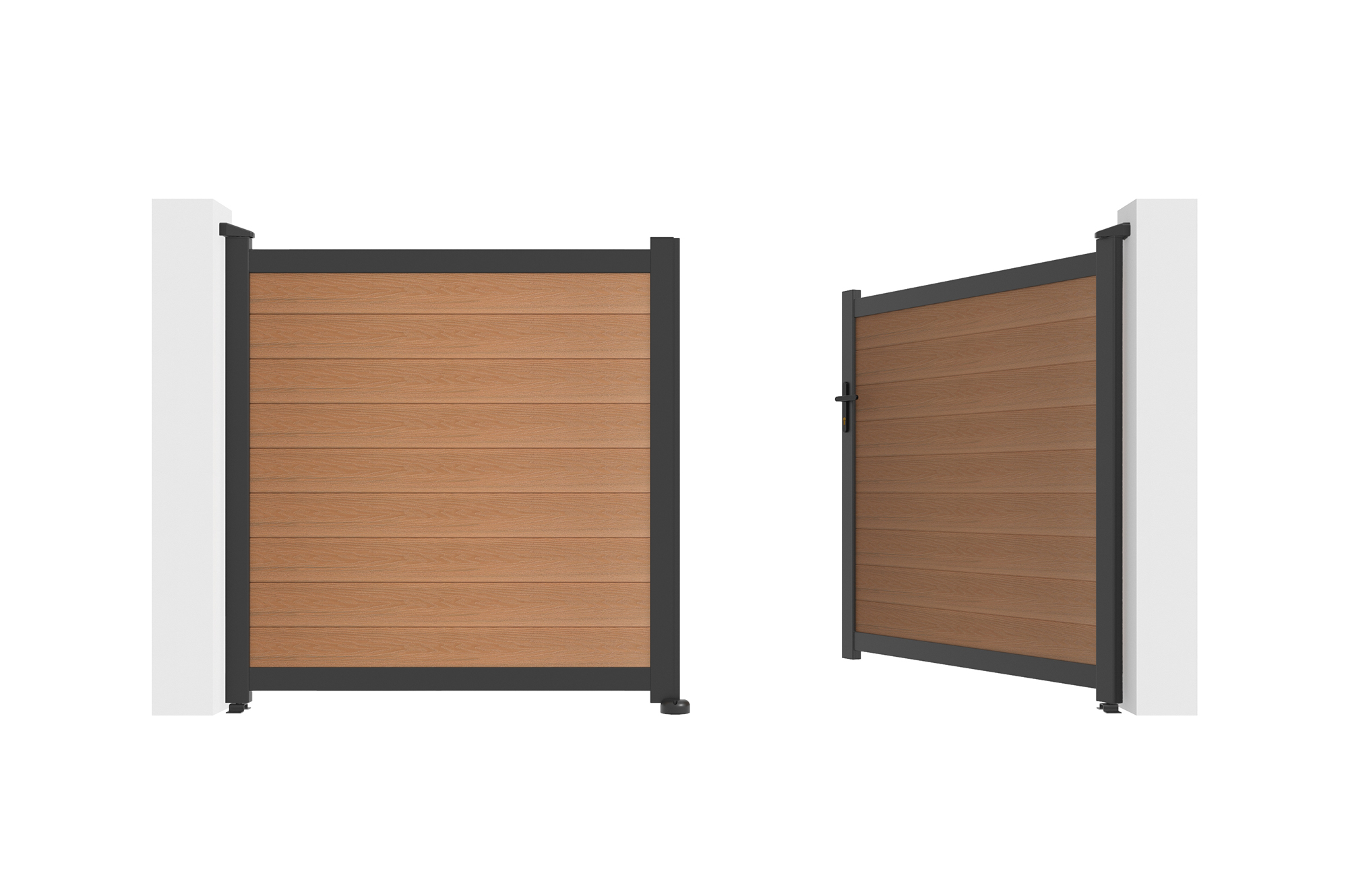 Cancello a battente ATHOS 3m H.160cm in legno massello composito color teak con telaio in alluminio 16