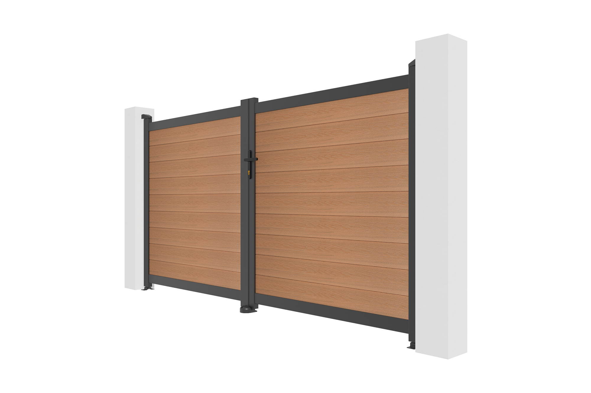 Cancello a battente ATHOS 3m H.160cm in legno massello composito color teak con telaio in alluminio 4