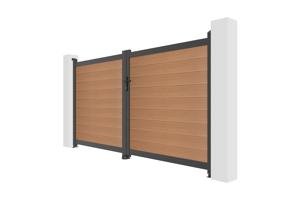 Portail bois composite battant 3m ATHOS H.160cm teck avec cadre aluminium + motorisation BUNKER B500 4
