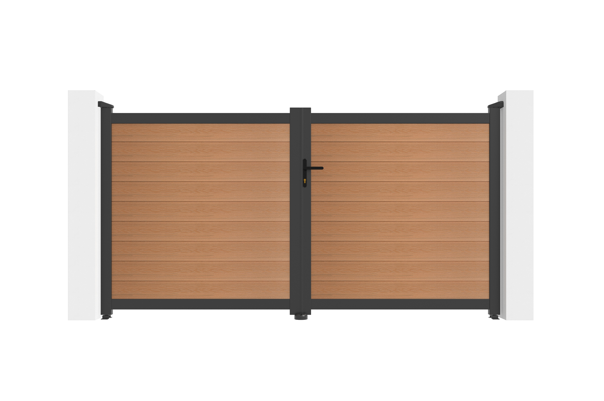 Cancello a battente ATHOS 3m H.160cm in legno massello composito color teak con telaio in alluminio 2