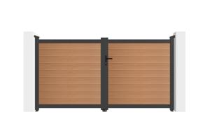 Portail bois composite battant 3m ATHOS H.160cm teck avec cadre aluminium + motorisation BUNKER B500 2