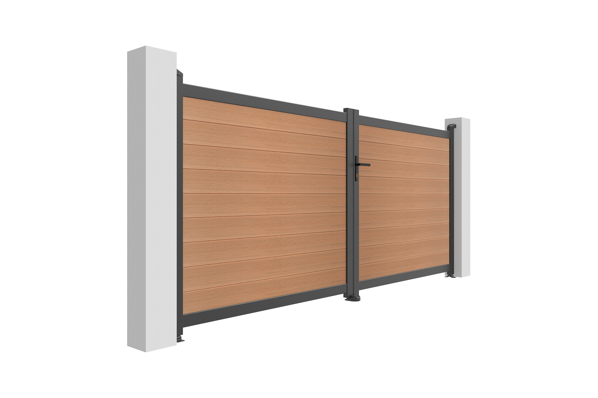 ATHOS 3.5m H.160cm solid wood composite swing gate in teak with aluminum frame 3