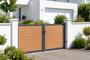 ATHOS 3.5m H.160cm solid wood composite swing gate in teak with aluminum frame 10