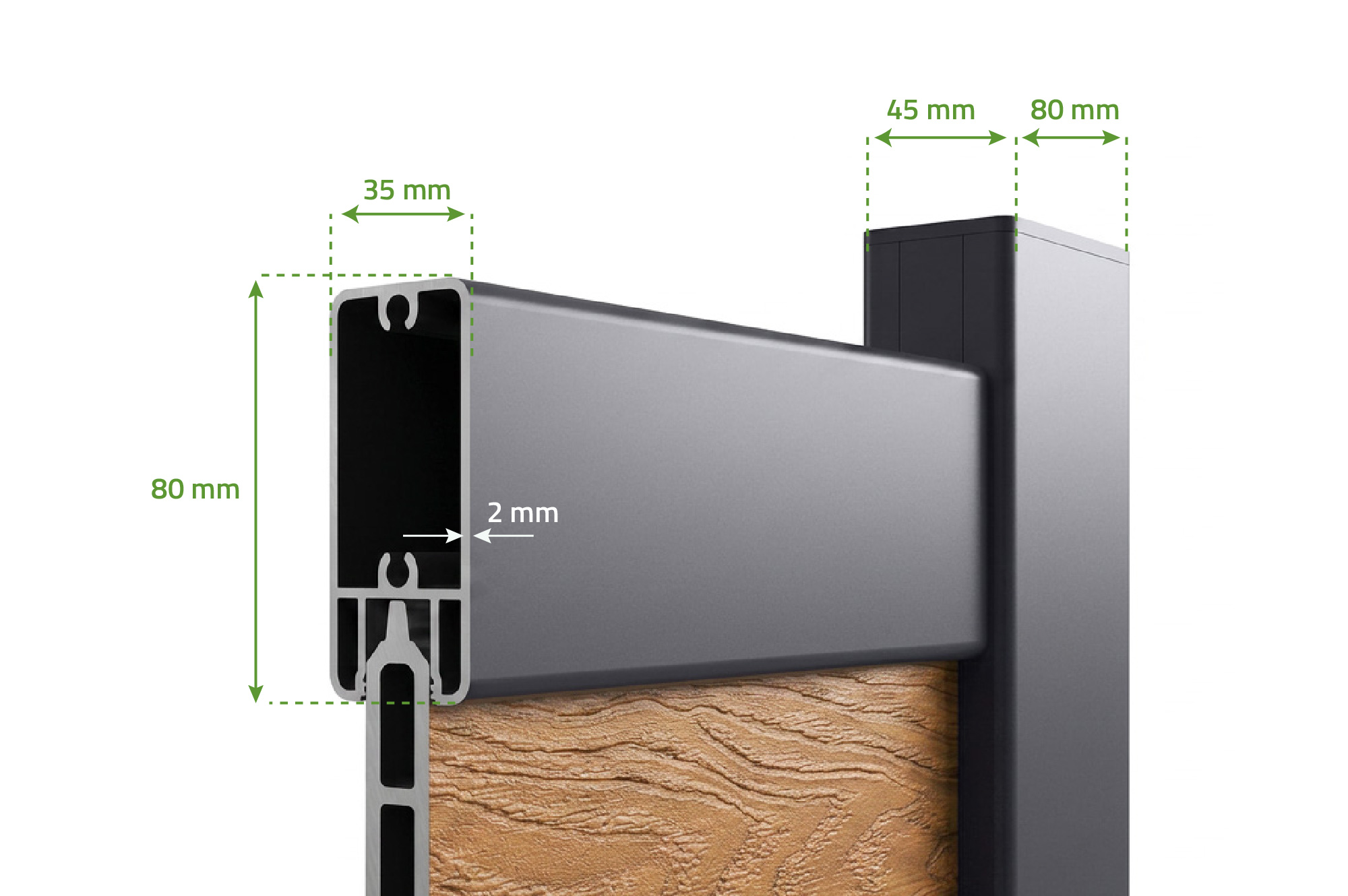 ATHOS 3.5m H.160cm solid wood composite swing gate in teak with aluminum frame 12