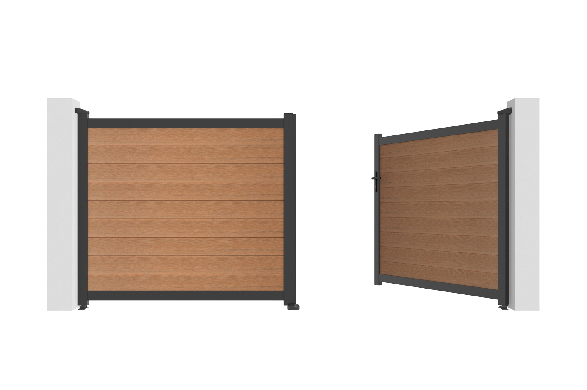 ATHOS 3.5m H.160cm solid wood composite swing gate in teak with aluminum frame 15