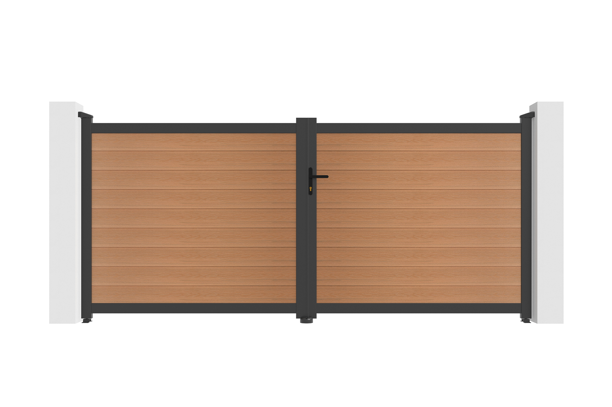 ATHOS 3.5m H.160cm solid wood composite swing gate in teak with aluminum frame 2