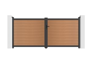 Portail bois composite battant 3,5m ATHOS H.160cm teck avec cadre aluminium + portillon composite ATHOS 1m H.160cm 2