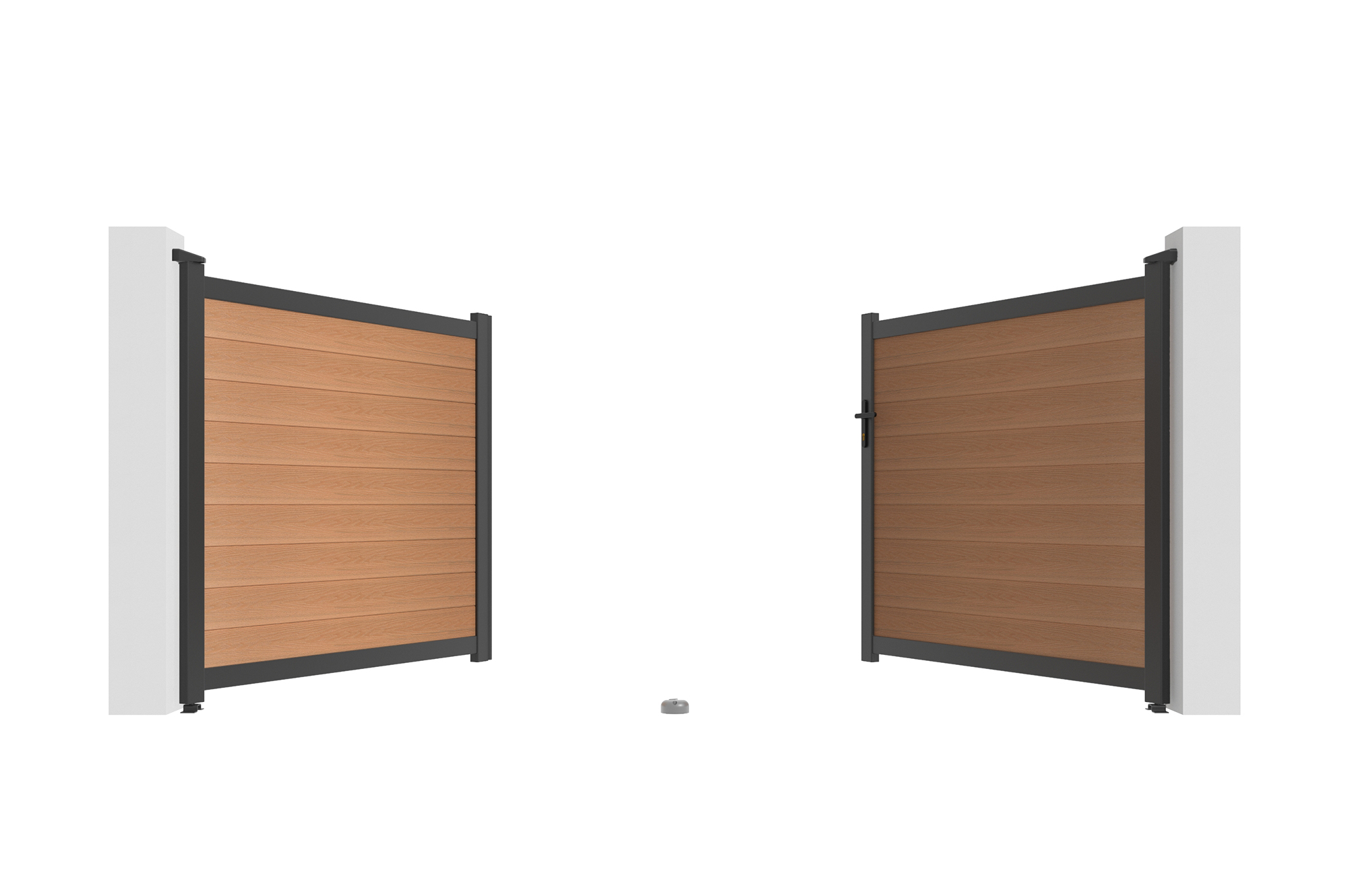 ATHOS 3.5m H.160cm solid wood composite swing gate in teak with aluminum frame 16