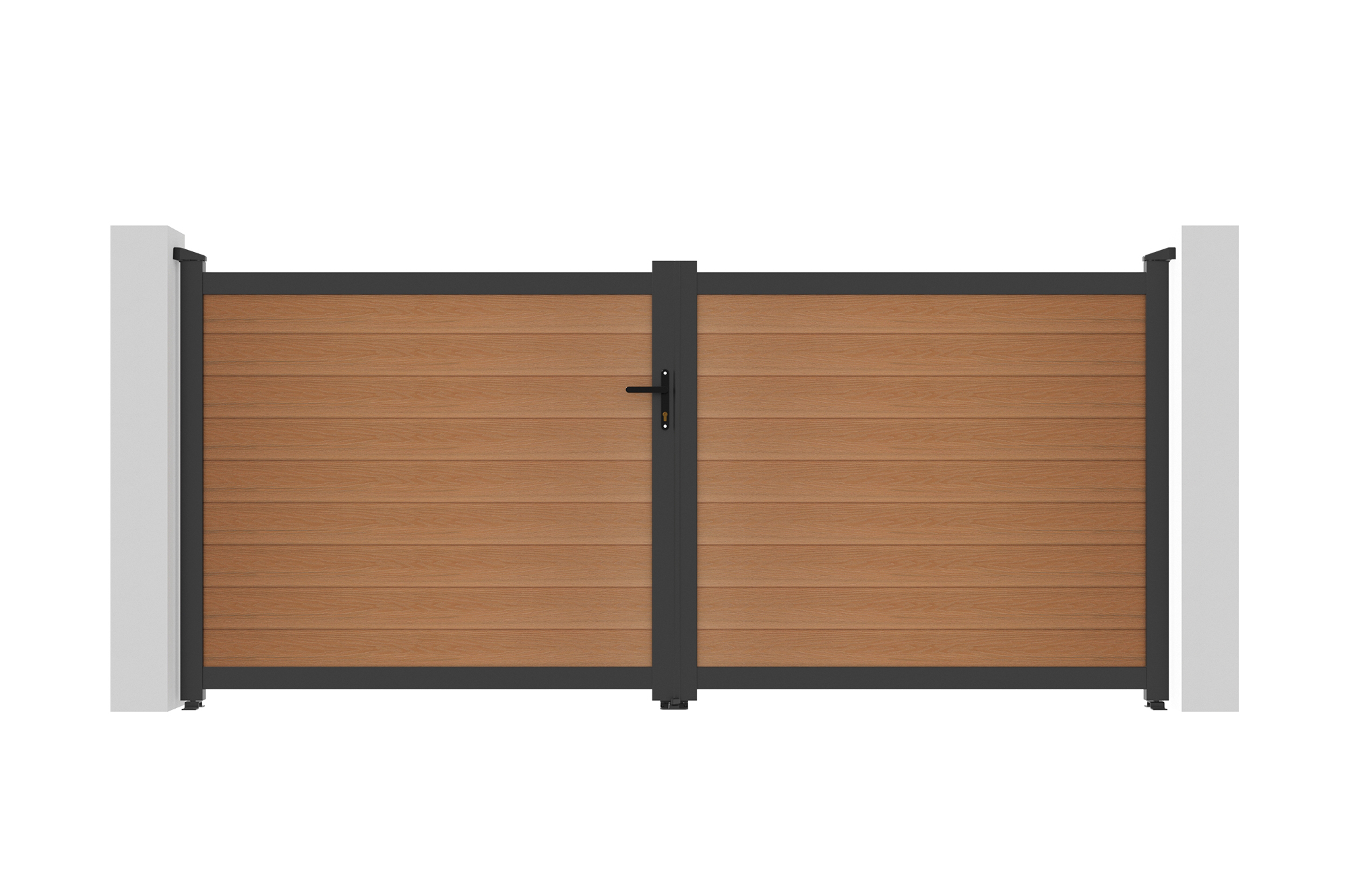 ATHOS 3.5m H.160cm solid wood composite swing gate in teak with aluminum frame 14