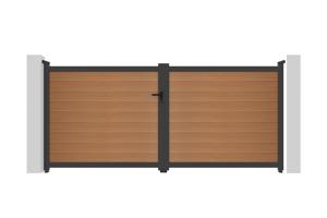 Portail bois composite battant 3,5m ATHOS H.160cm teck avec cadre aluminium + portillon composite ATHOS 1m H.160cm 14