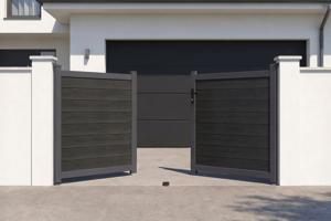 ATHOS 3m H.140cm Antracietgrijze composiet houten draaipoort met aluminium frame + BUNKER B500 motor 6
