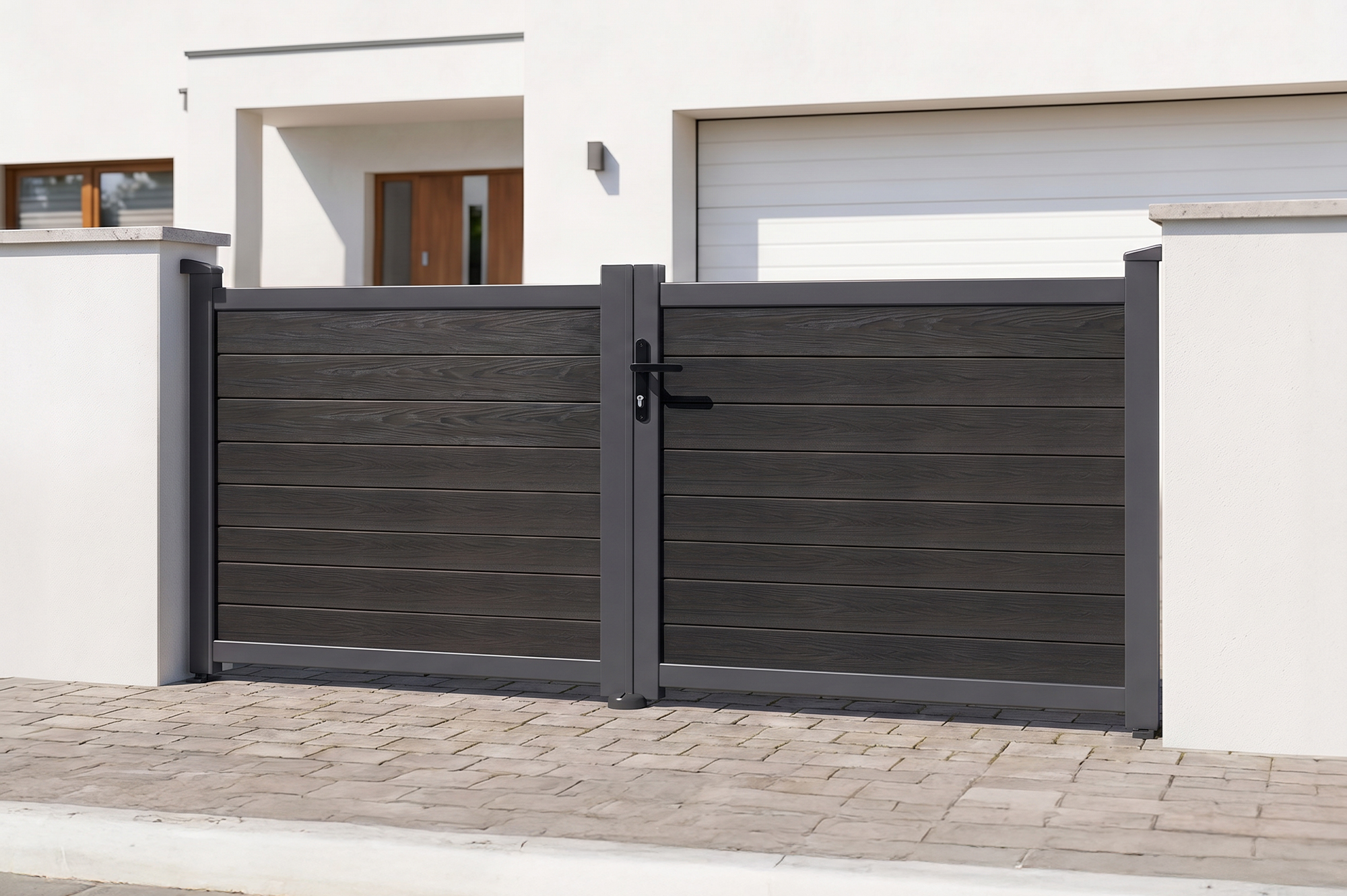 ATHOS 3m H.140cm anthracite grey solid wood swing gate with aluminum frame 11