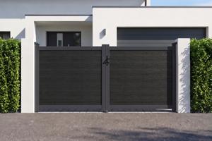 Portail bois composite battant plein 3m ATHOS H.140cm gris anthracite avec cadre aluminium main image