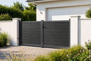 ATHOS 3.5m H.140cm anthracite grey solid wood swing gate with aluminum frame 11