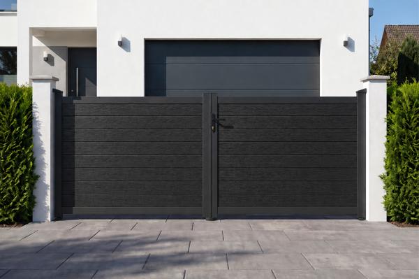 ATHOS Solid WPC Double Swing Gate 350x140cm Anthracite Grey with Aluminium Frame main image