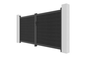 Portail bois composite battant 3m ATHOS H.160cm gris anthracite avec cadre aluminium + 2 poteaux EIFEL aluminium 15x15cm 5