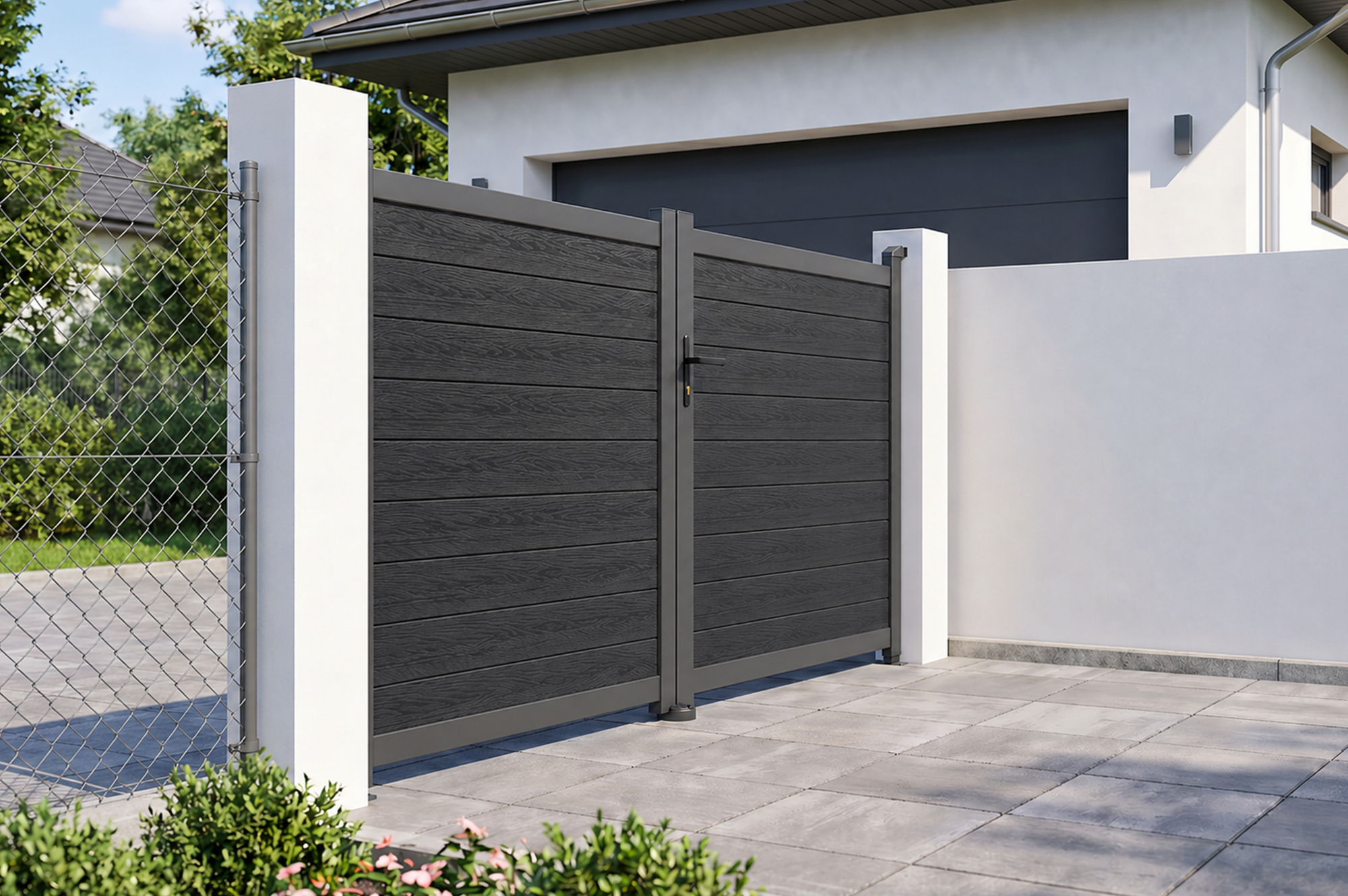 ATHOS 3m H.160cm anthracite grey solid wood swing gate with aluminum frame 11