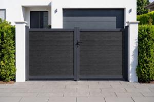 Portail bois composite battant plein 3m ATHOS H.160cm gris anthracite avec cadre aluminium main image