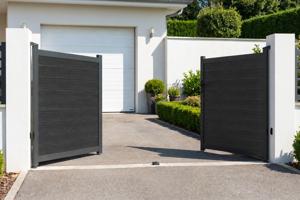 ATHOS 3,5 m H.160 cm Antracietgrijze composiet houten draaipoort met aluminium frame + 2 aluminium palen 20x20 cm 7