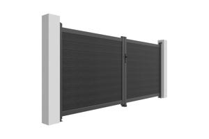 ATHOS 3,5 m H.160 cm Antracietgrijze composiet houten draaipoort met aluminium frame + 2 aluminium palen 20x20 cm 4
