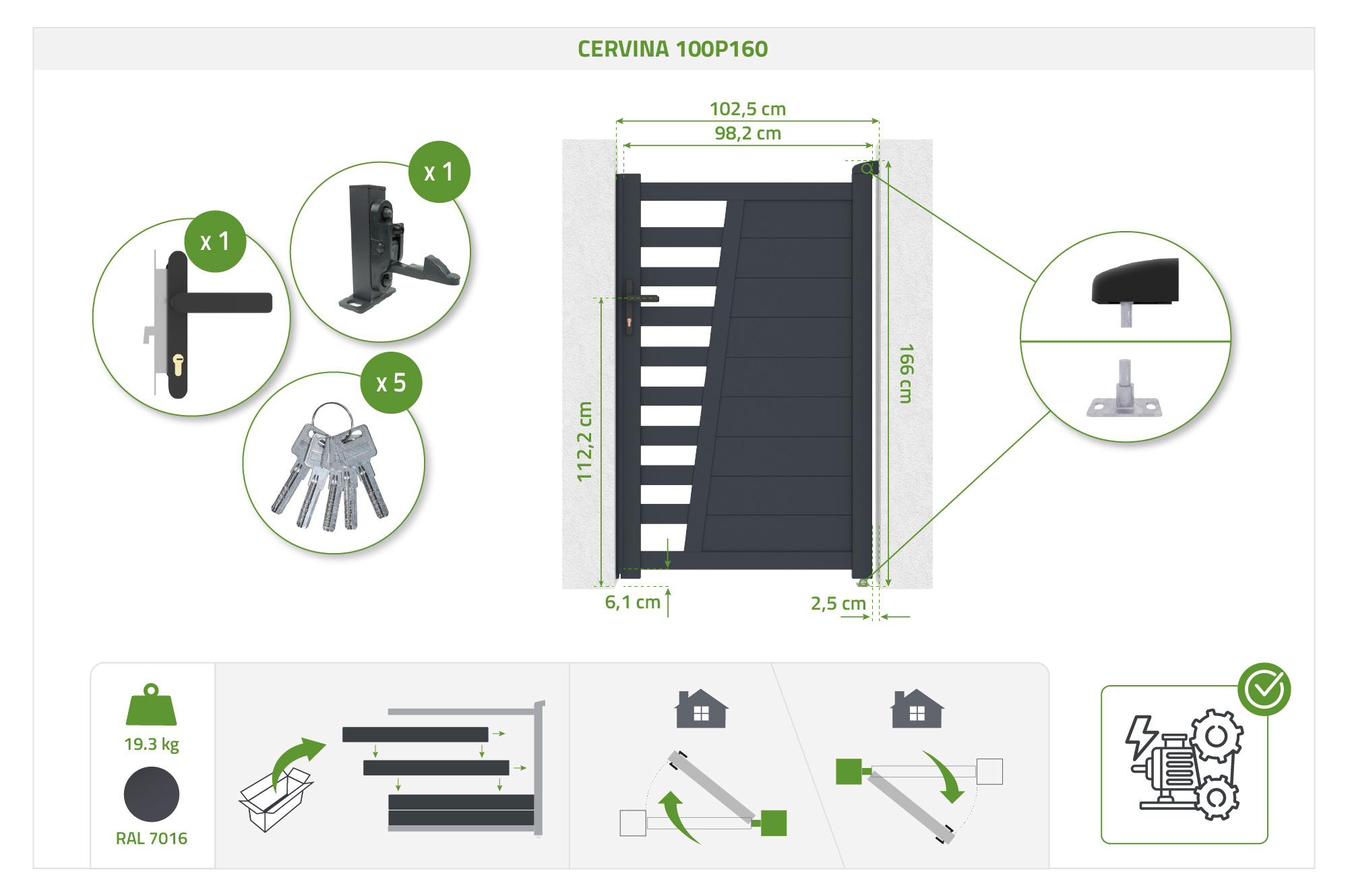 Brama 1m CERVINA wys. 160cm aluminium szare 5