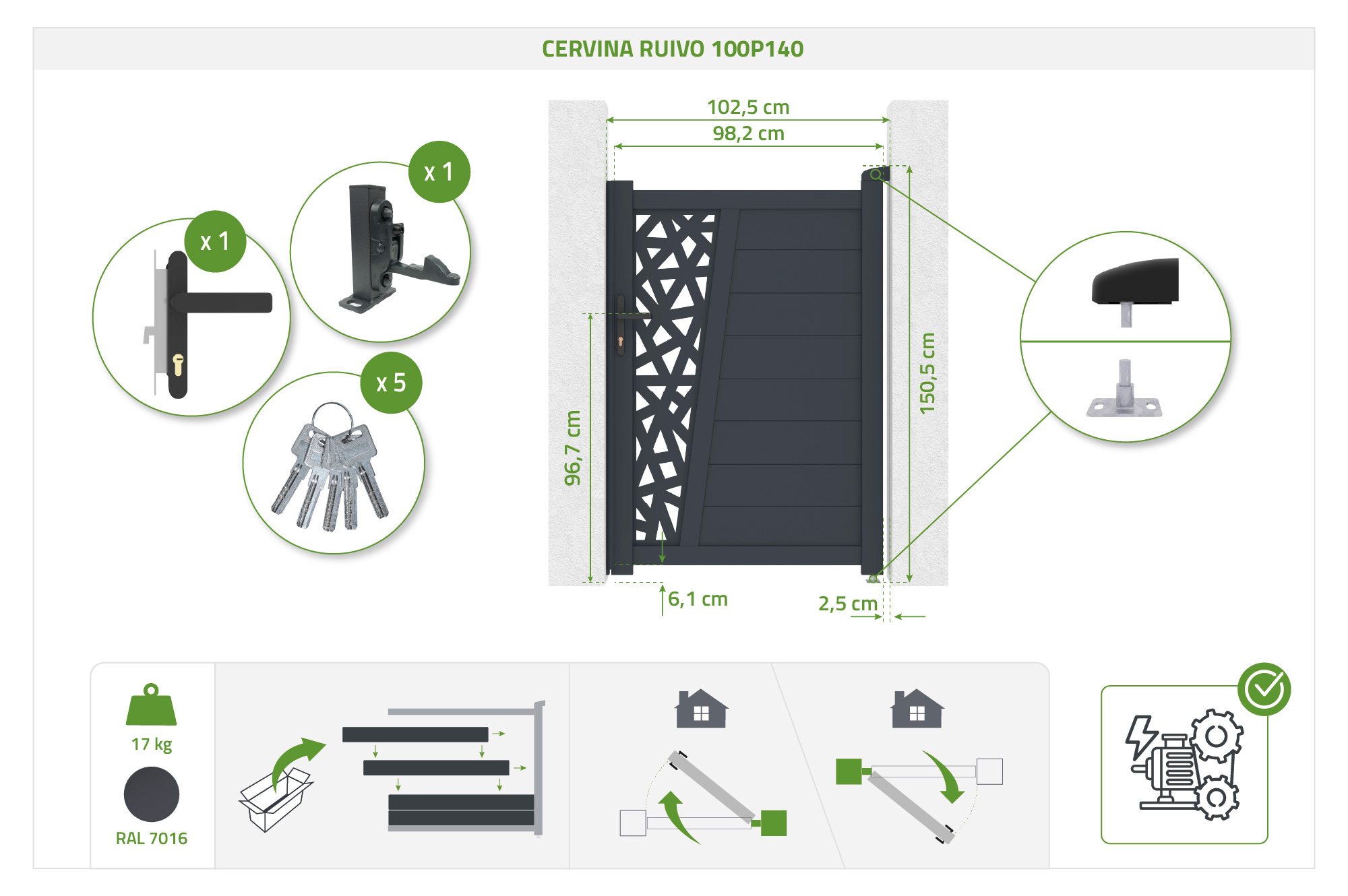 Gate 1m CERVINA RUIVO H.140cm gray aluminum 5