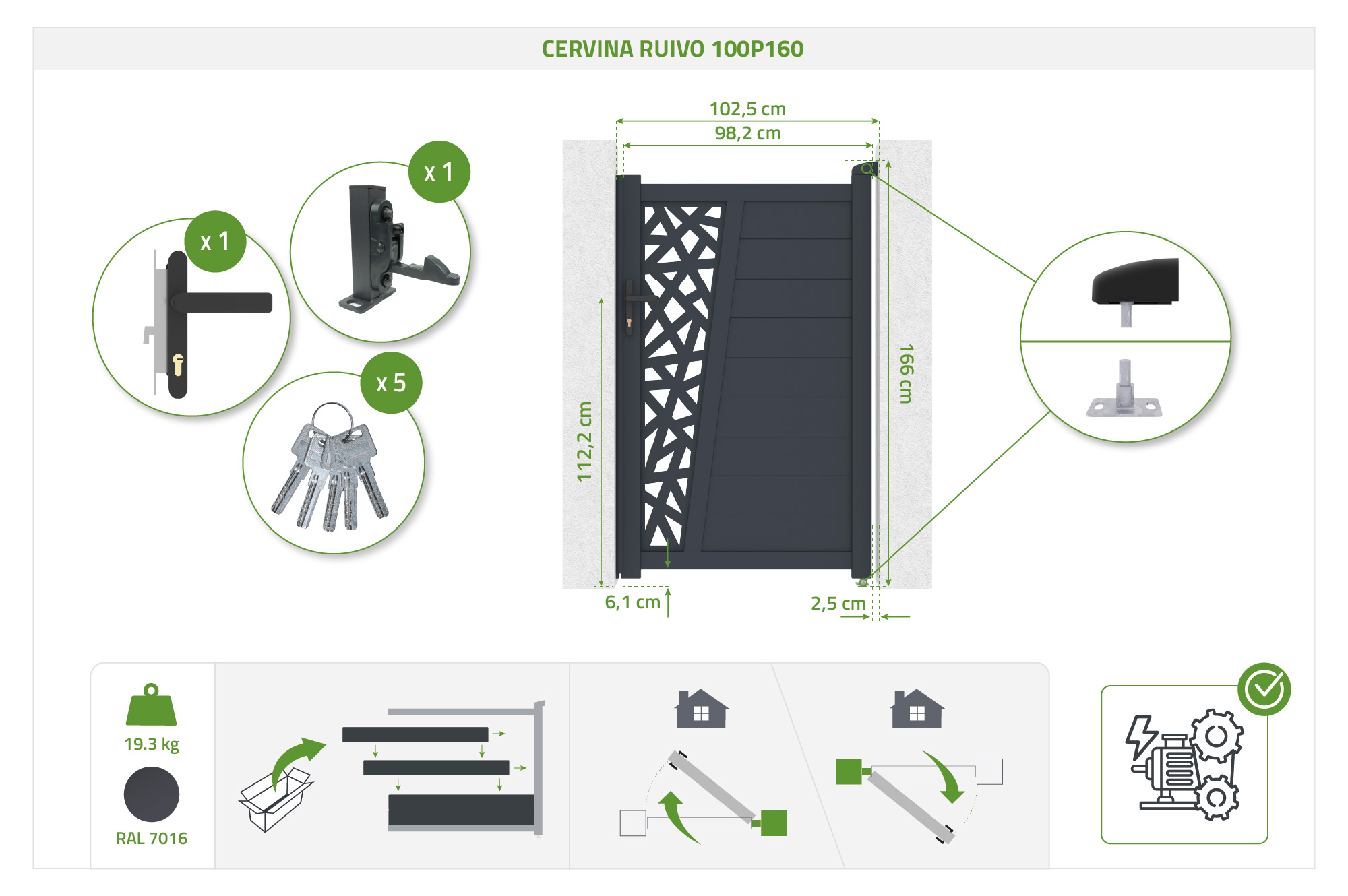 Gate 1m CERVINA RUIVO H.160cm gray aluminum 5