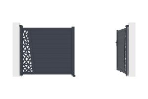 Draaipoort 3,5m CERVINA RUIVO H.160cm grijs aluminium + poort 1m CERVINA RUIVO H.160cm 5