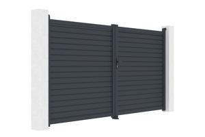 Portail battant 3,5m CALANCIA H.180cm lames persiennes aluminium gris 4