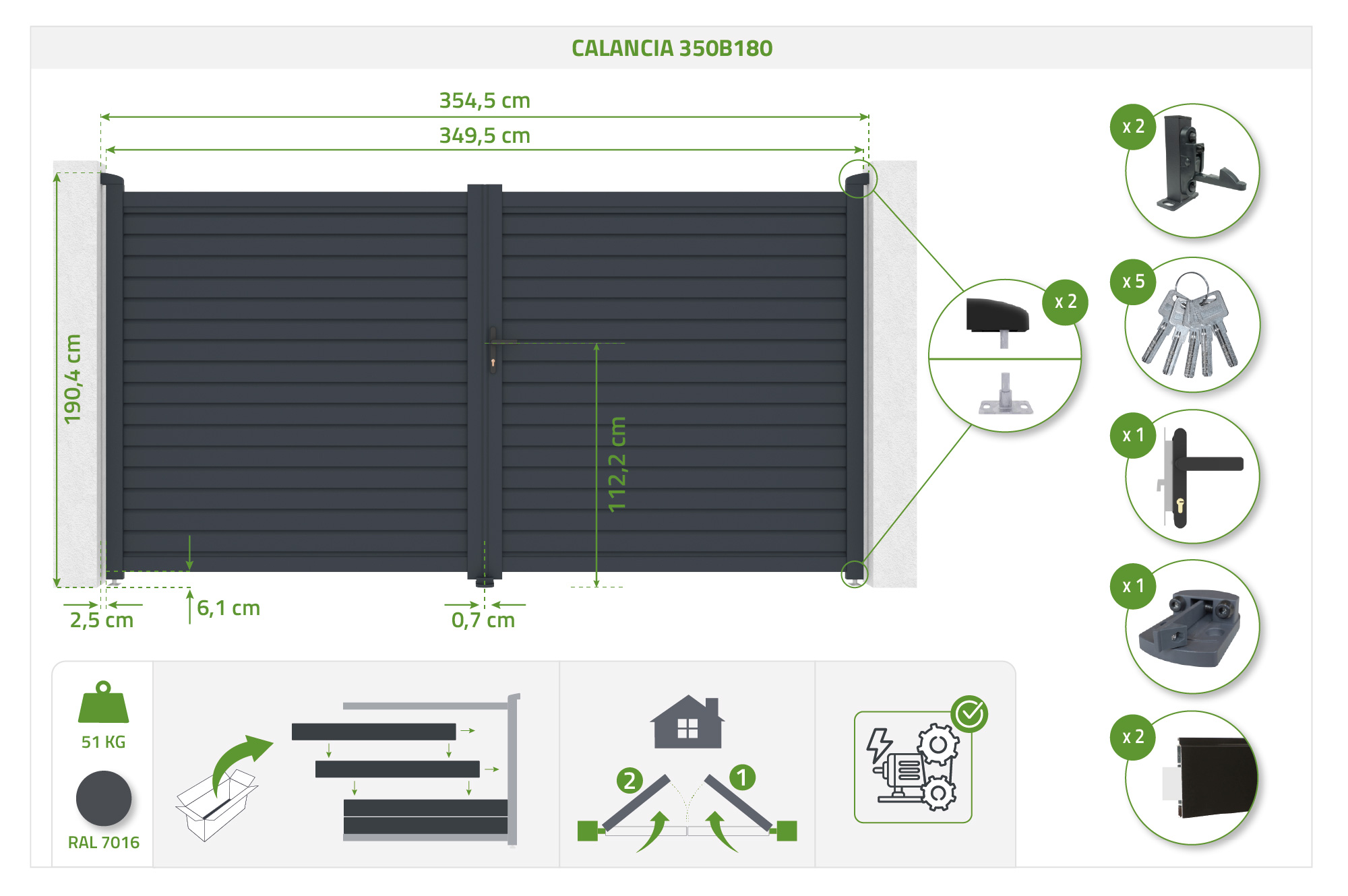 CALANCIA 3.5m H.180cm swing gate, grey aluminum 5