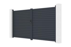 Portail battant 3,5m CALANCIA H.180cm lames persiennes aluminium gris 9