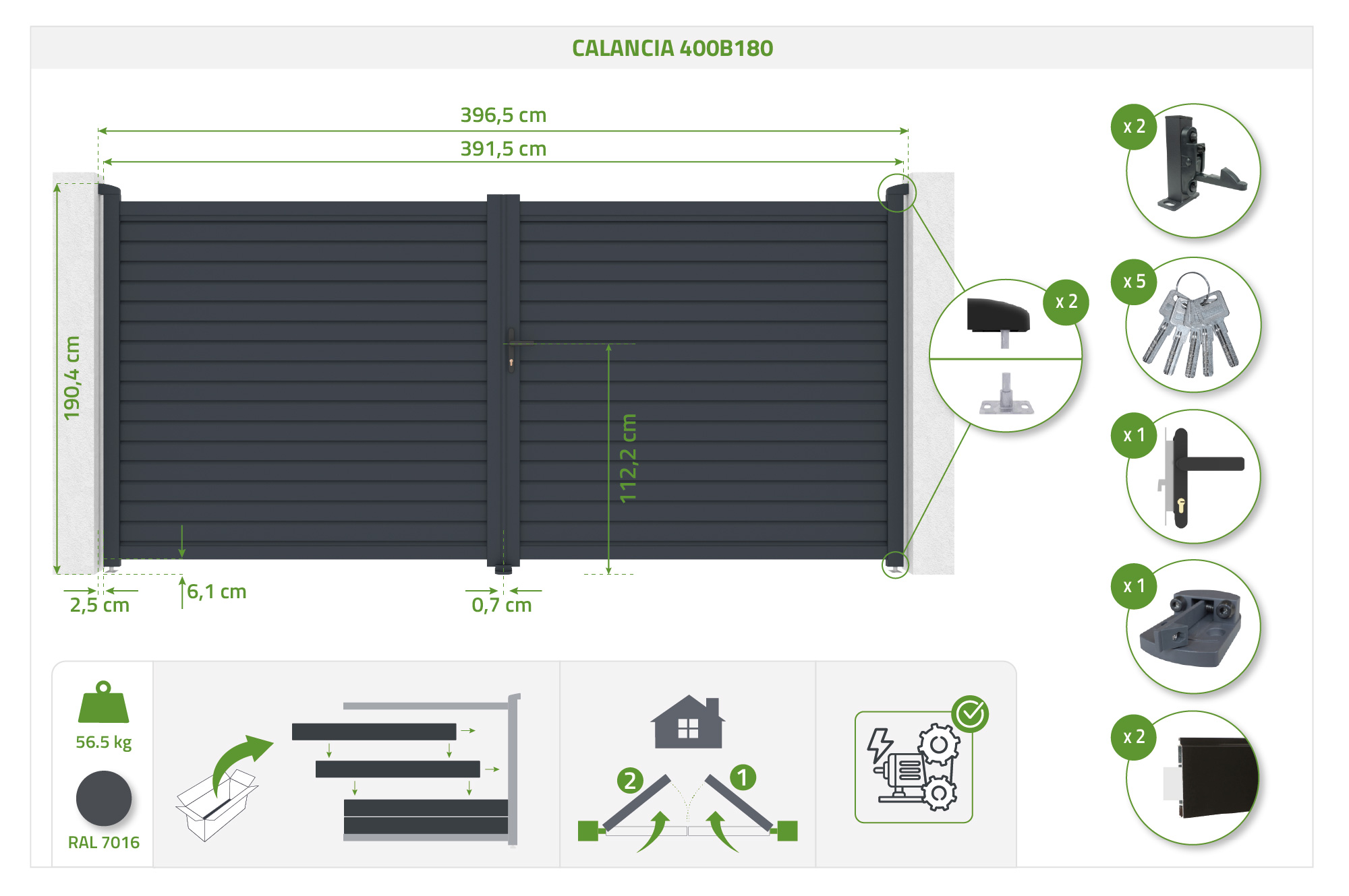 CALANCIA 4 m aukščio vartai, 180 cm aukščio, pilko aliuminio 4