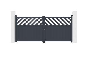 Portail battant 3m HELMIS H.140cm aluminium gris + Poteau EIFEL 15x15cm aluminium H.166cm 2