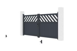 Portail battant 3m HELMIS H.140cm aluminium gris + Poteau EIFEL 15x15cm aluminium H.166cm 8