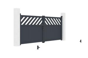 Portail battant 3m HELMIS H.140cm aluminium gris + Poteau EIFEL 15x15cm aluminium H.166cm 7