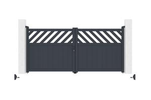 Portail battant 3m HELMIS H.140cm aluminium gris + Poteau EIFEL 15x15cm aluminium H.166cm 6