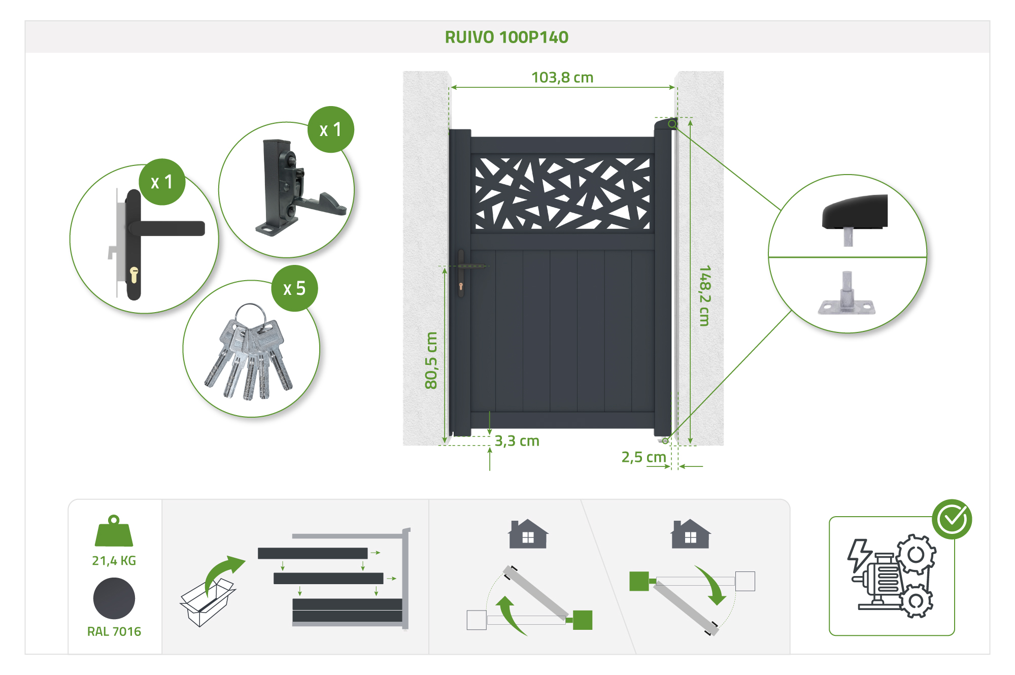 Gate 1m adjustable in width DOLOMITE RUIVO H.140cm gray aluminum 4