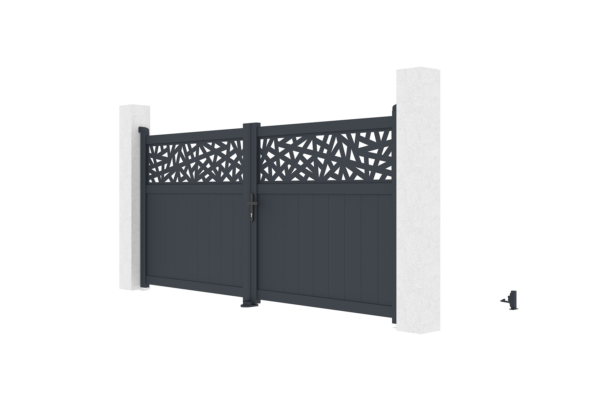 Brána křídlová 3m DOLOMITE RUIVO V.140cm šedý hliník + sloupek EIFEL 20x20cm hliník V.166cm antracitově šedý 2