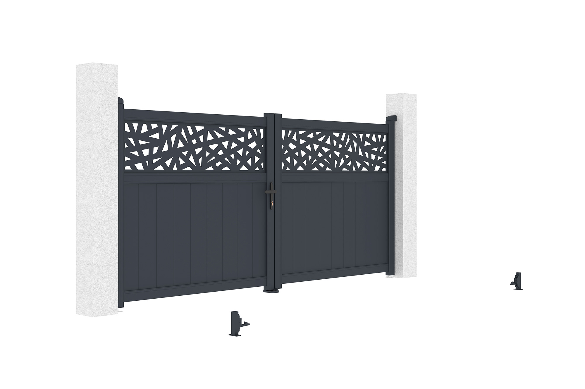Brána křídlová 3m DOLOMITE RUIVO V.140cm šedý hliník + sloupek EIFEL 20x20cm hliník V.166cm antracitově šedý 7